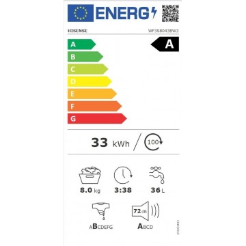 Hisense Πλυντήριο Ρούχων 8kg 1400 Στροφών WF3S8043BW3